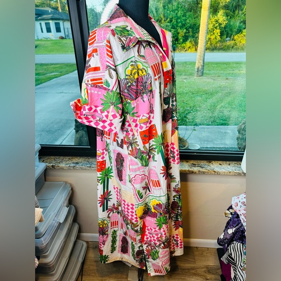 Katie Kime Colorful Patterned 100 % CottonMaxi Dress Size XL - Picture 3 of 7